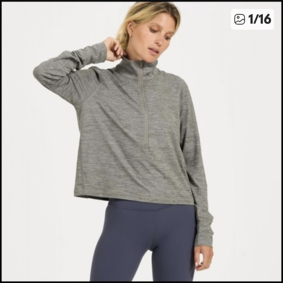 Vuori Tops - Vuori Crescent 1/4 Zip Cropped Pullover Gray - S